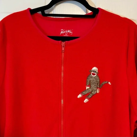 Nick & Nora | Sock Monkey One Piece Footie Pajamas, Red, Size XXL - EUC - Picture 2 of 5